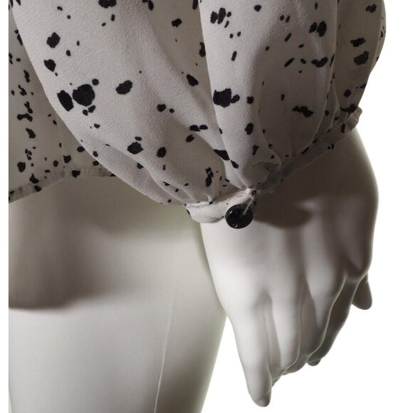 Ellen Tracy Top Womens Large Tunic High Low Keyhole Paint Spattered White Black - Picture 7 of 10
